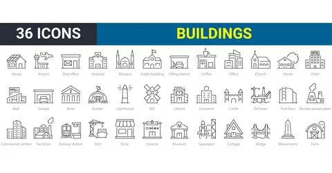 Web icons Building in line style Stock Illustration