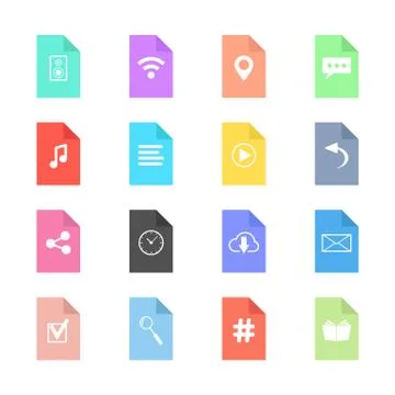 Web icons on colored sheets of paper Stock Illustration
