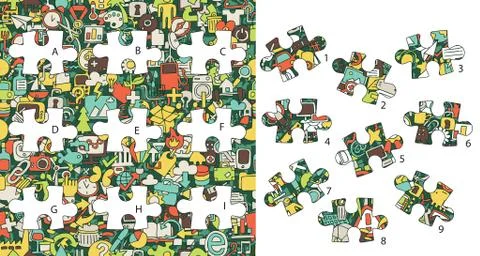 Web Icons: Match pieces, visual game. Solution in hidden layer! Stock Illustration