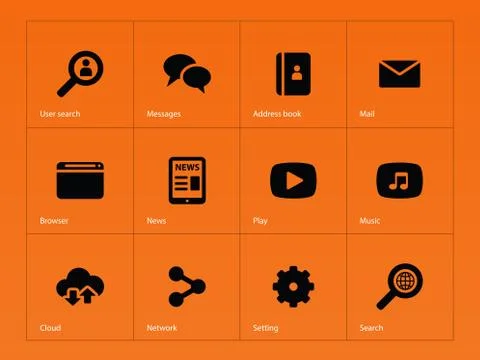 Web icons on orange background. Stock Illustration