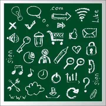 Web icons painted on a red background in the style of chalks. Stock Illustration