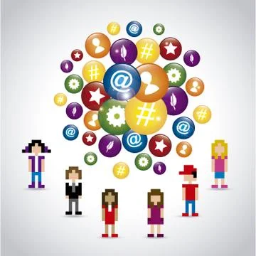 Web icons pixel  over gray background vector illustration Stock Illustration