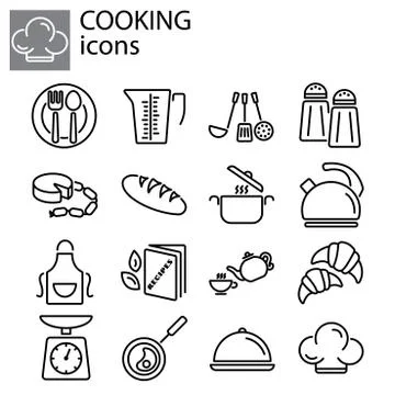 Web icons set. Cooking, kitchenware black on white background Stock Illustration