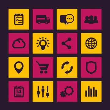 Web icons set, e-commerce, shopping, business and analytics, vector illustrat Stock Illustration