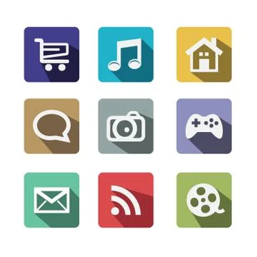 Web Icons Set in Flat Design with Long Shadows Stock Illustration