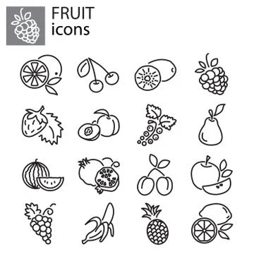 Web icons set - Fruit black on white background Stock Illustration