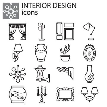 Web icons set - Interior design black on white background Stock Illustration