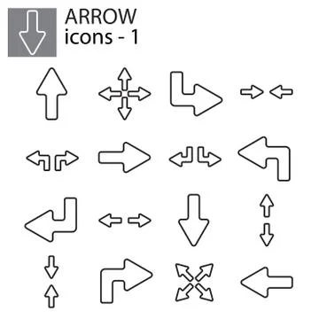 Web icons set - Line arrows black on white background Stock Illustration