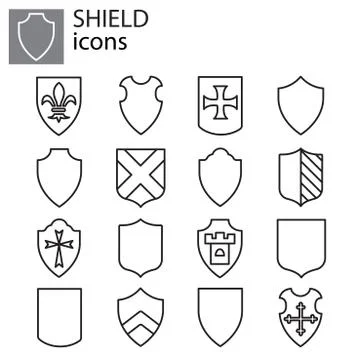 Web icons set - Shields black on white background Stock Illustration