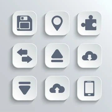 Web icons set - vector white app buttons Stock Illustration