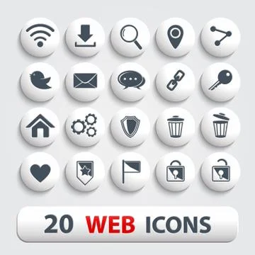 Web icons on a white buttons with shadow Stock Illustration