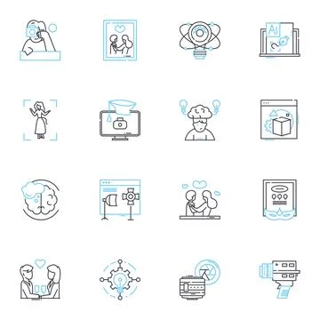 Web industry linear icons set. E-commerce, SEO, Hosting, Coding, Web design Stockillustratie