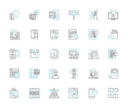 Web industry linear icons set. E-commerce, SEO, Hosting, Coding, Web design Illustrazione stock