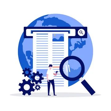 Web information search concept with character using magnifier to find infor.. Stock Illustration