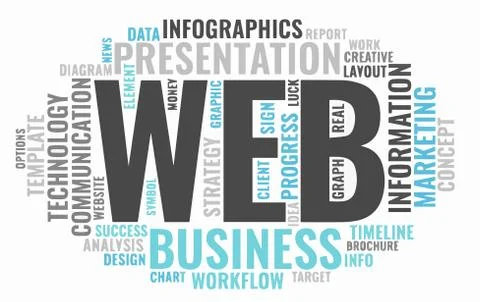 Web informative word cloud concept. Typography Stock Illustration