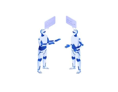 Web interaction artificial intelligence with self isometric concept. Dialogue Stock Illustration
