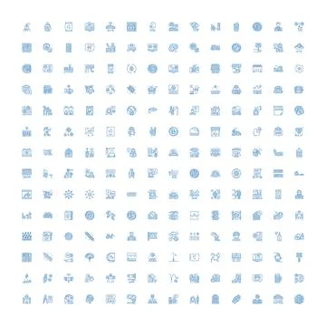 Web interface blue line icons concept collection set Stock Illustration