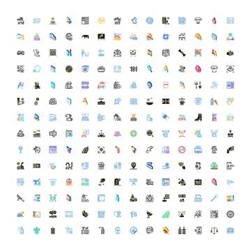 Web interface flat line icons collection Stock Illustration