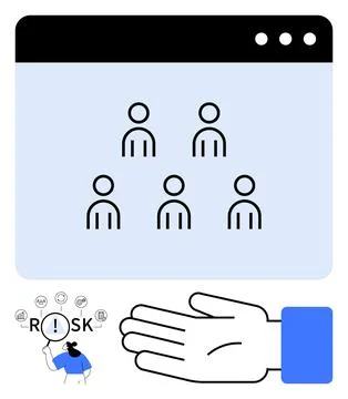 Web Interface with Group of Users, Risk Analysis, and Hand Gesture Symboliz.. Stock Illustration