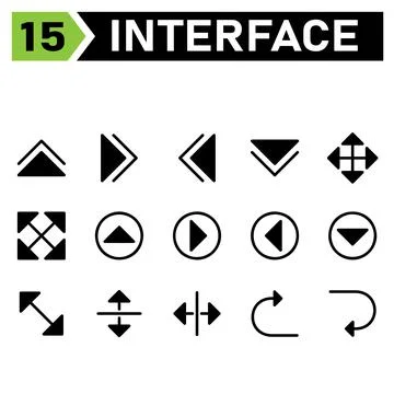 Web interface icon set include direction, arrows, angle, double, up, right, l Illustrazione stock
