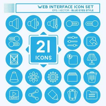 Web Interface Icon Set. suitable for web interface symbol. blue eyes style. s Illustrazione stock