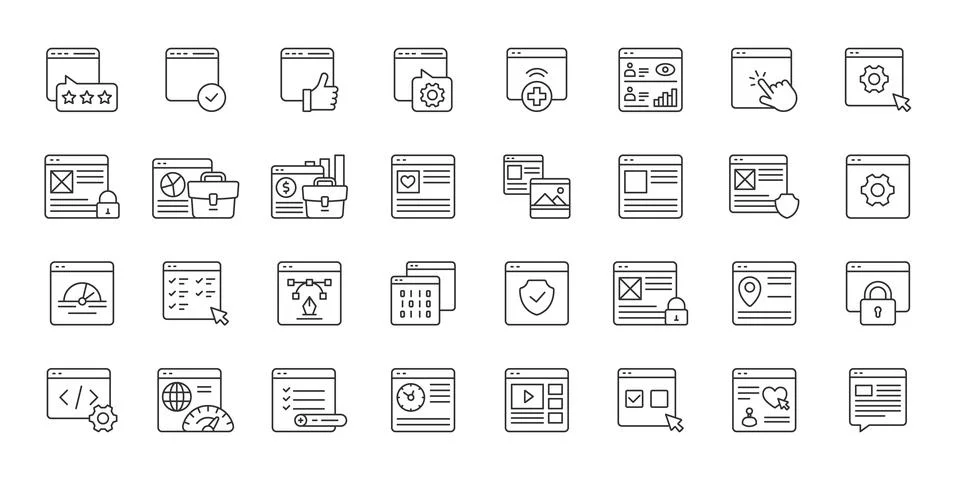 Web Interface icons in line design. web, interface, ui, ux, dashboard Stockillustratie