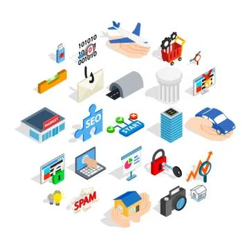 Web interface icons set, isometric style 스톡 일러스트