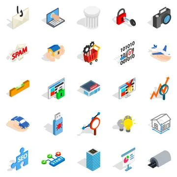Web interface icons set, isometric style Stockillustratie
