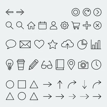 Web interface line icons set, business symbols, flat style Silhouette Illustration