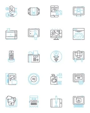 Web interface linear icons set. Navigation, Responsiveness, Interactivity 스톡 일러스트
