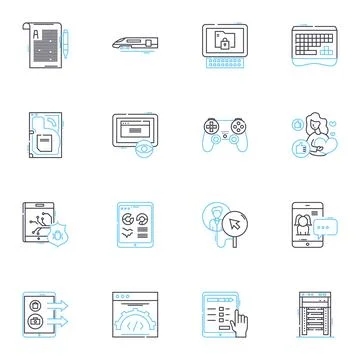 Web interface linear icons set. Navigation, Responsiveness, Interactivity Stock Illustration