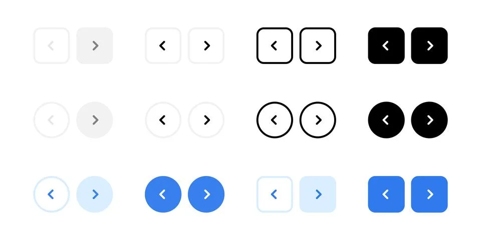 Web interface navigation buttons icon set. Slider arrow buttons symbols. Ne.. Stock Illustration