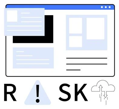 Web Interface with Risk Alert Icons Highlighting Cloud Data Security and 스톡 일러스트