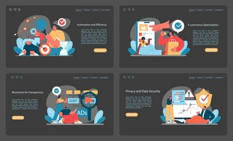 Web Interface set. Showcasing automation, online shopping, blockchain clarity Illustrazione stock
