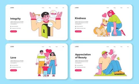 Web interface showcasing Character Strengths. Engaging vector illustrations for Illustrazione stock