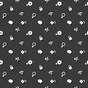 Web Interface Symbols Monochrome Seamless Pattern Stock Illustration