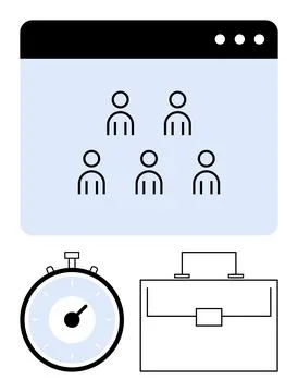 Web interface with team icons a clock, and a briefcase symbolizing organizati Stock Illustration