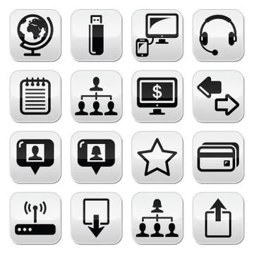 Web, internet simple black vector buttons set Stock Illustration