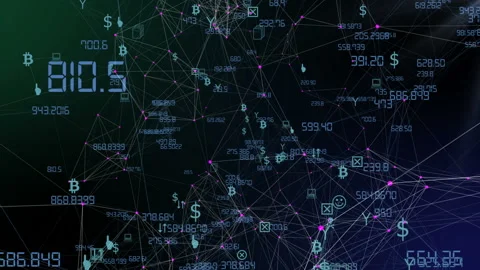 Web of interrelations of cryptocurrency, dollar and the Internet of things.Bit Stock Footage 97307727