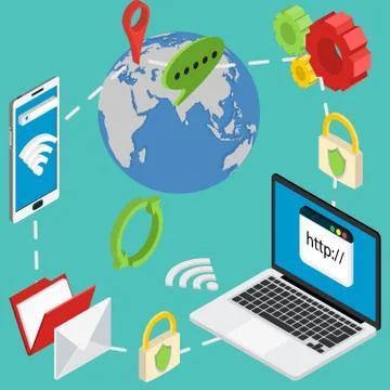 Web isometric online safety data protection secure connection イラスト素材