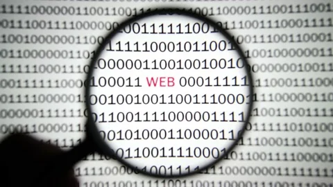 Web label is printed in red among the binary code. Stock Footage 149500531