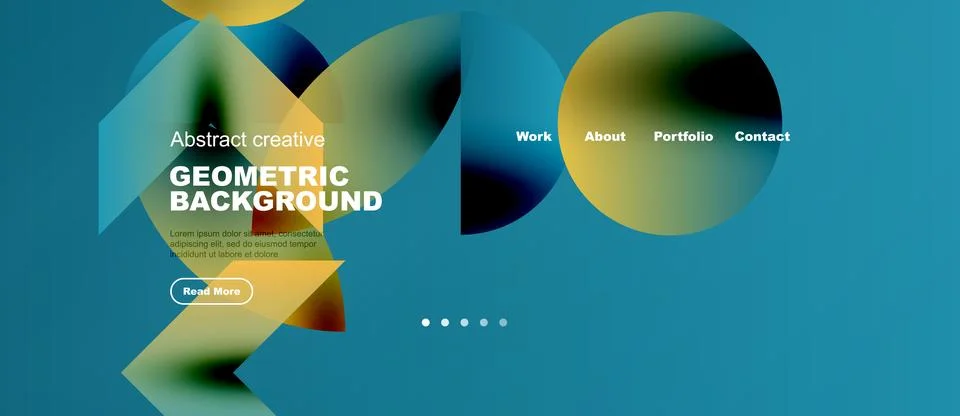Web layout with azure gradient circles and triangles Stock Illustration