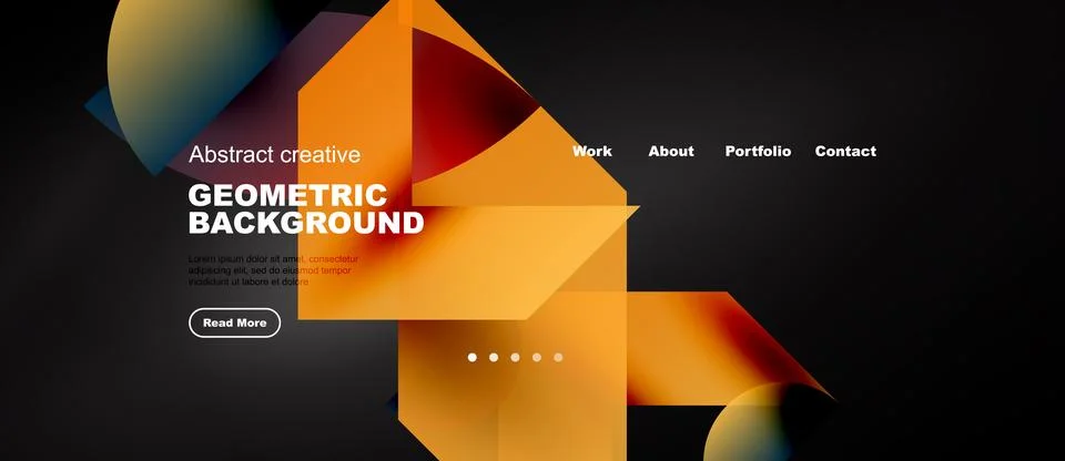 Web layout with orange gradient circles and triangles Stock Illustration