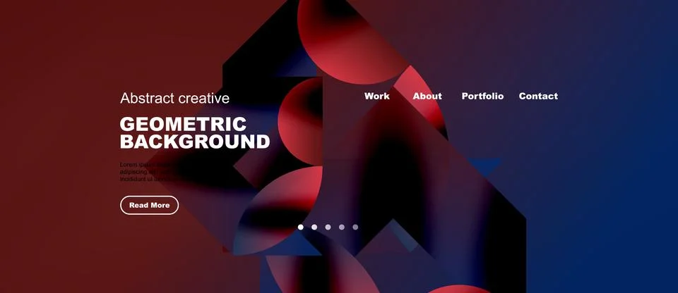 Web layout with red and blue modern geometric forms Stock Illustration