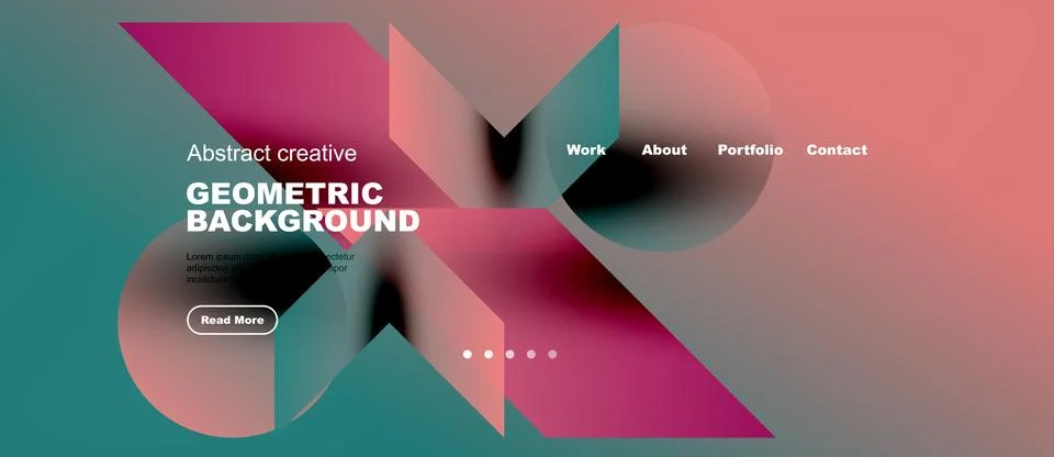 Web layout with red and teal gradient circles and triangles Ilustración de archivo