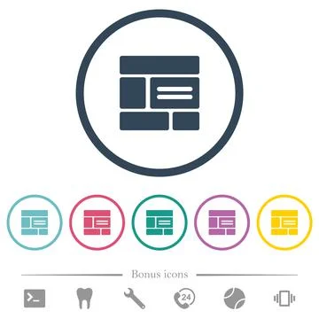 Web layout solid flat color icons in round outlines Illustrazione stock
