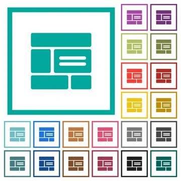 Web layout solid flat color icons with quadrant frames Stockillustratie