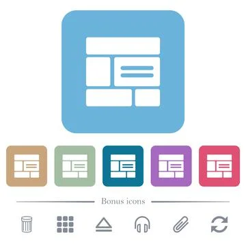 Web layout solid flat icons on color rounded square backgrounds Stock Illustration