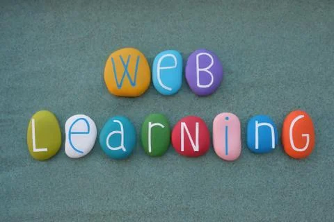 Web learning logo composed with multicolored stone letters Stock Photos