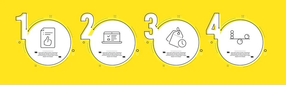 Web lectures, Approved document and Time management icons set. Balance sign Stock Illustration